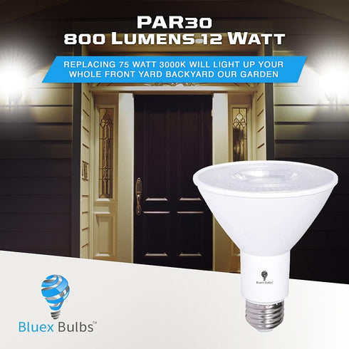 2 Pack PAR30 Outdoor LED Flood Light Bulb 12W 100 Watt Equivalent 900 Lumens Dimmable Waterproof E26 3000K