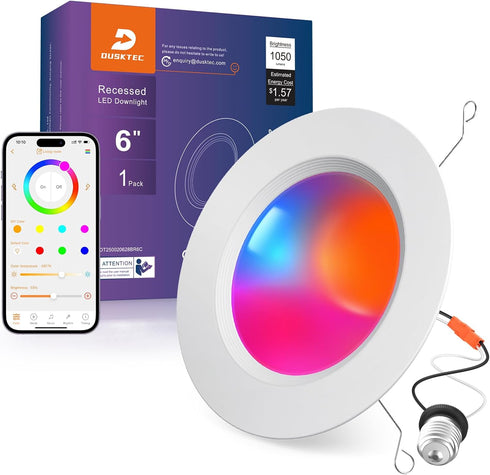 DUSKTEC Smart Recessed Lighting 6 Inch - RGBCW Color Changing LED 13W