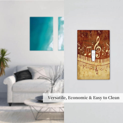 haigof 1 3 5 Inch Piano Keys Musical Notes Music Vintage Light Switch Cover Wall Plate Gang Single Plates Print