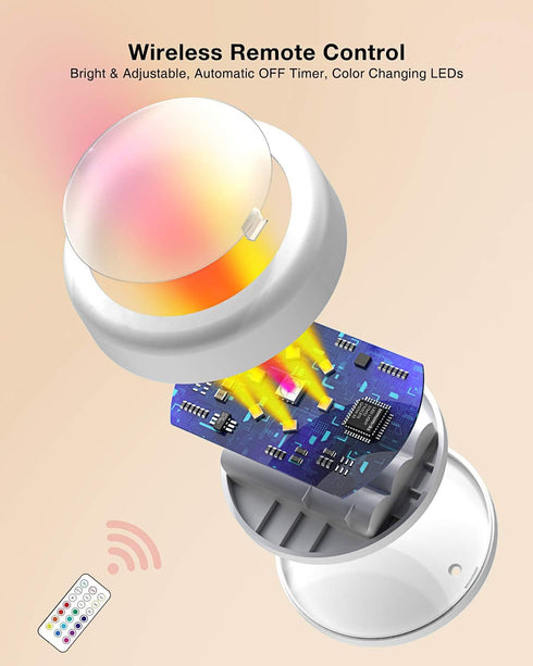 13 Closet, 3M 6Pcs Puck Lights with Remote Control Battery Operated LED Push Lights Wireless, Color RGB - for Bedroom