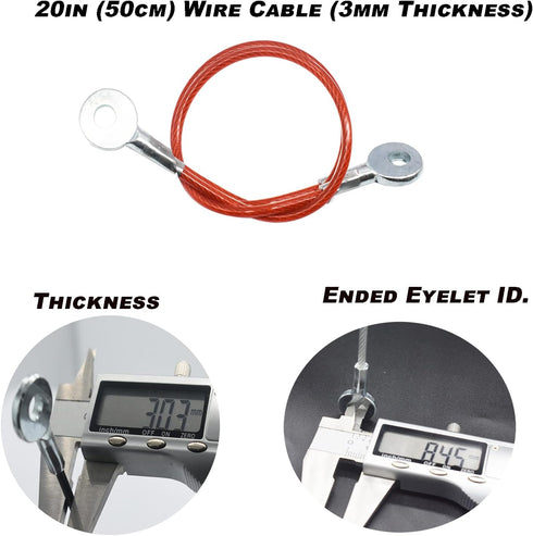 10 pcs 20 Inch (50cm) 3mm Galvanized Steel Wire Cable Eyelets, Short Rope Lanyard Safety Tether Chain Lock, Red