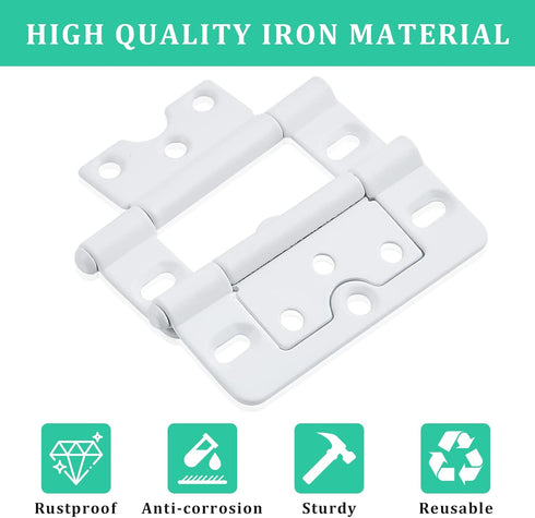 Worldity 10 Pack Hinges,3 Inch White Shutter Non Mortise Hinge, Screen Door Hinges Easy to Install, Screen Door Hinge