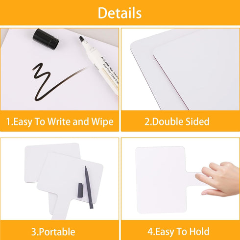 QTLCOHD 25 Pack Dry Erase Answer Paddle, 5 x 7 Inch Hand Held White Boards, Mini Double-Sided Auction Paddles