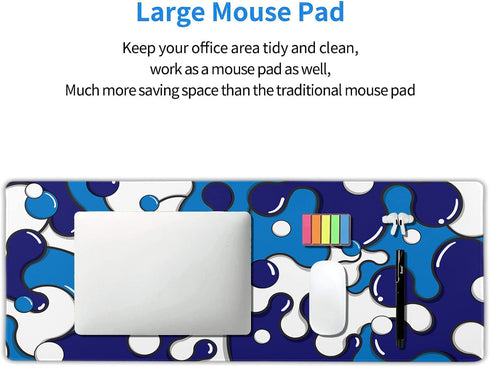 Navy Blue White Mouse Pad, Anime Cool Geometric Japanese Extended Desk Mat 80X30 cm for Gaming Laptop