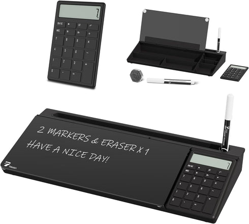 TOWON Desktop Glass Whiteboard with Basic Calculator, 12 Digit LCD Display, Desk Organizers for Office, Home, School