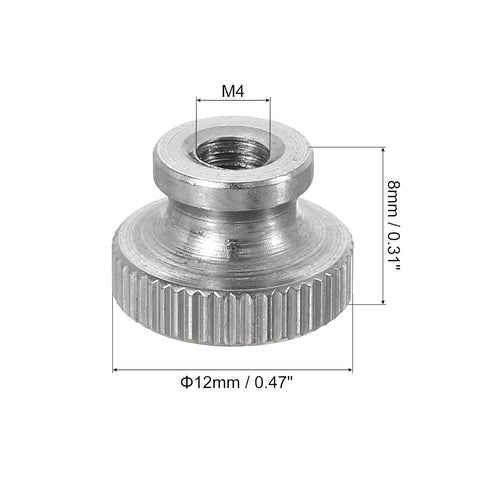 uxcell Knurled Thumb Nuts, 3Pcs M4 x D12mm x H8mm Stainless Steel Round Knobs Fasteners Through Hole Hand Screw Nut Silver for 3D Printer Parts, Machine Tools