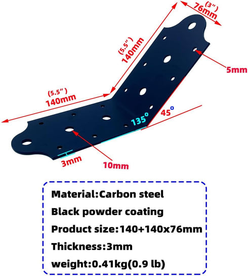 4 Pcs Heavy Duty Flush Inside 45-Degree Angle Bracket, 135 Degree Steel Tie Plate Connector for Post and Beam