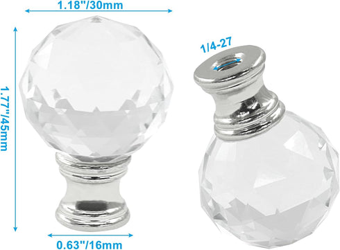 Rierdge 2 Pack 1-3/4 Inches 1/4-27 Crystal Lamp Finial Cap Knob - Elegant Diamond-Textured Glass Topper with Polished