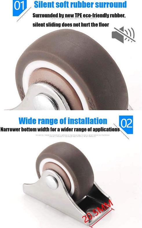 ZX@Casters 1 Inch 4 Packs, Silent Caster Rubber Directional Wheel | Suitable for Small Bed Bottom Tatami Drawer Pulley