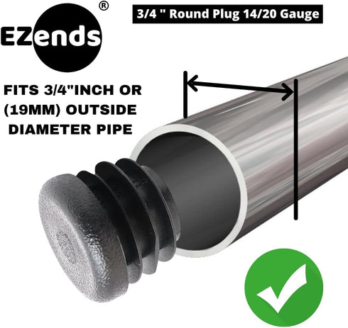 Premium Grade 3/4 Inch Round Plastic Plug / 20 Pack / Black End Caps / Durable Chair Glide Inserts for Legs
