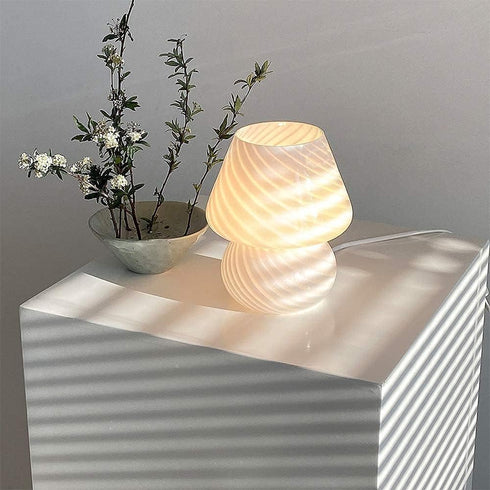 LongTN Translucent Table Mushroom Lamp Italian Style Modern Striped Glass Bedside Lamps Desk