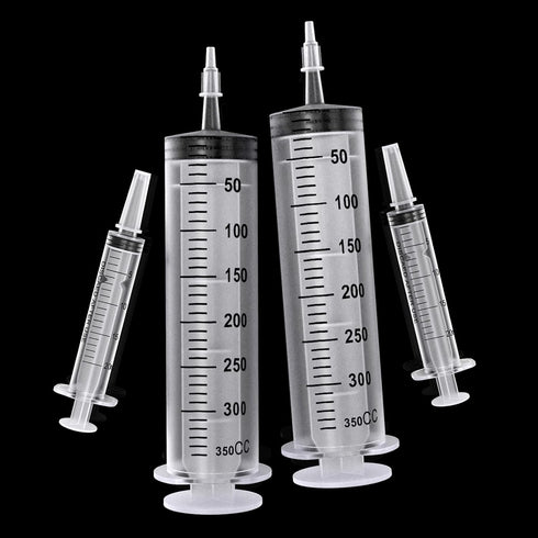 2 Pack 350ml Plastic Syringe, Large Sterile Catheter Tip with Tip Cap Adapter, Soft Tube for Scientific Labs, Pet