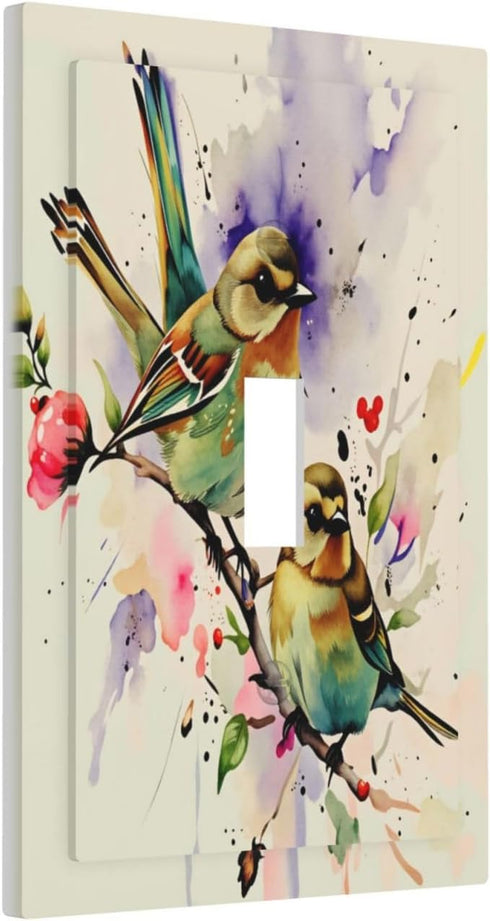 HTSAHKV 3 5 Inch Watercolor Birds Flower Wall Plate Light Switch Cover Single Gang Outlet Faceplate Print Plate Cover X