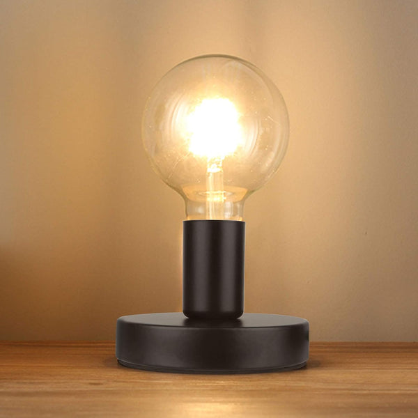Industrial Mini Table Lamp Base - E26 E27 Without Shade, Short Desk Lamp Exposed Bulb Base, Simple Metal with 5.8ft Cord