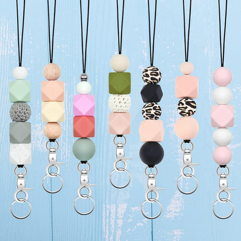 POPLOPP 4PCS Cute Lanyards for ID Badges and Keys for Women, Silicone Beaded Breakaway Lanyard with Keychain for Office