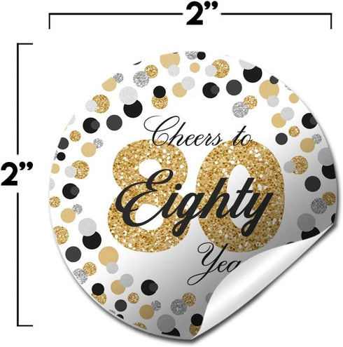 Cheers to 80 Years Party Sticker Labels - 40 2" Circle Stickers by AmandaCreation for Party Favors