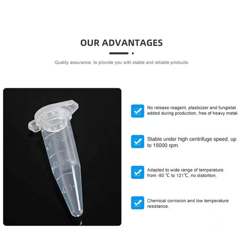 Microcentrifuge Tubes - 1.5ml PCR Tube with Snap Cap, 500 Pcs