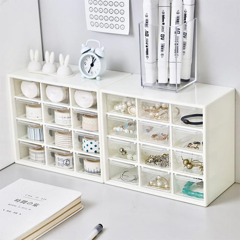 Mini Desktop Drawer Box, 12 Compartments Plastic Desk Organizer for Office, School, Jewelry Storage