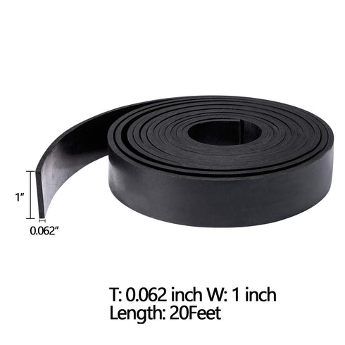 TORRAMI Solid Neoprene Rubber Strips Roll, 1/16 inch Thick X 1 inch Wide X 20 Feet for DIY Weather Stripping