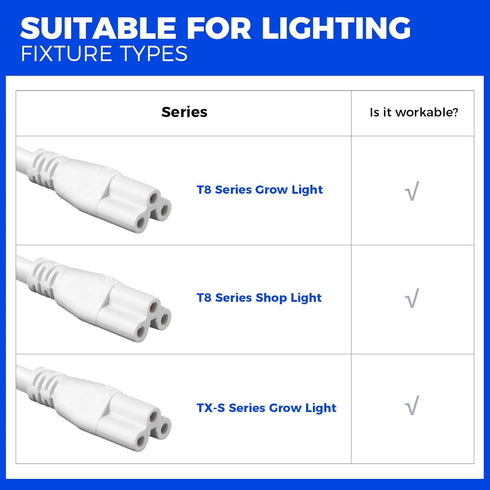 Barrina T8 5FT 3 4 Packs TX-S Power Cord, Prong Plug, Female End, Power Cable with US Plug for Shop Light/Grow Light