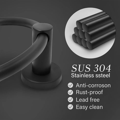 Towel Ring,Hand Towel Holder for Wall Mounted,Towel Holder,Towel-Racks, Bathroom Hardware Simple Round Towel Hanger SUS 304 Stainless Steel (Black) by ZGELIN