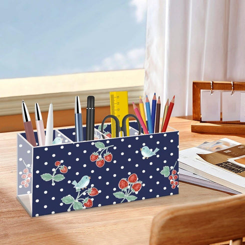 Generic Retro Strawberry Bird White Dots Desk Pen Organizer Acrylic Organizers Hair Brush Holder Makeup Organizer