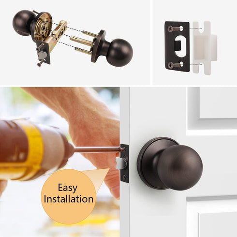 Probrico Oil Rubbed Bronze Ball Passage Door Knobs - Keyless Door Lock