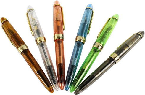 Gullor Jinhao 992 Plastic Fountain Pen, Transparent, 6 Colors, 6PCS with Golden Clip