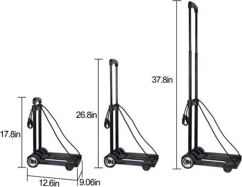 25kg 55lbs 2 KINJOEK Folding Hand Truck, Solid Construction Utility Cart for Luggage with Oversized Wheels Bonus Bungee