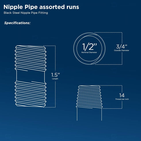 Everflow Supplies NPBL1215-4, Steel Nipple Pipe, 1/2" x 1-1/2" Black, Pack of 4 for Vintage DIY Furniture