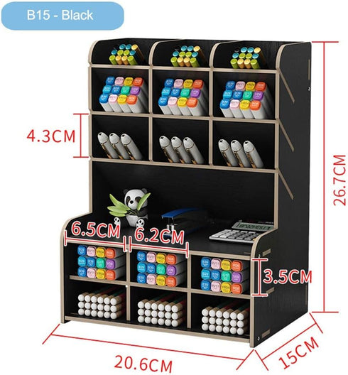 Wooden Desk Organizer, Large Capacity DIY Pen Holder Storage Box for Office, Home, and School Supplies