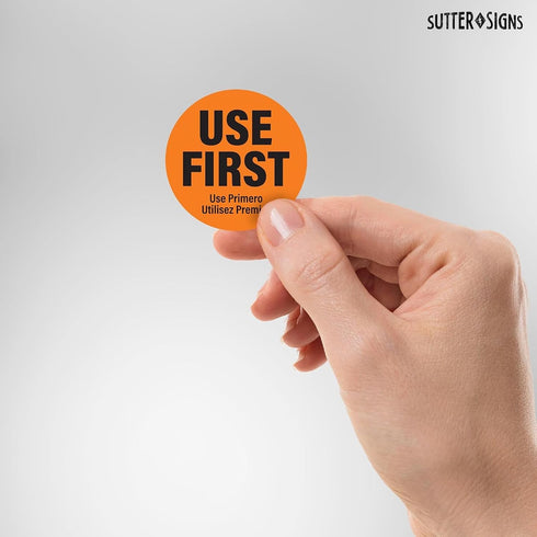 1000 1.5-inch Labels Use First Stickers for Food Service, Wide, Orange by Sutter Signs