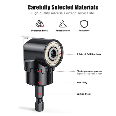 Flexible Drill Bit Extension Set with Right Angle Drill Attachment, 360 Rotatable Socket Adapter Sets