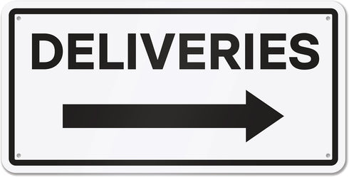 Deliveries with Right Arrow Sign, 12" x 6" Aluminum Delivery Sign for Home, Office, Commercial Buildings