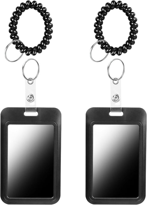 Wrist Coil ID Badge Holder with Card Strap & Key Ring, Plastic Stretchable Spring Wristband Keychain