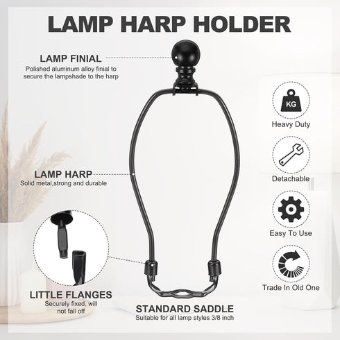 7.5 Inch 2 Set PATIKIL Lamp Harp Kit with Finial, Detachable Shade Bracket Holder, DIY Lighting Accessories for Table