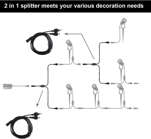 2-in-1 Splitter for Garden Path Lights, Connect Two Row Landscape Lighting to One Adapter