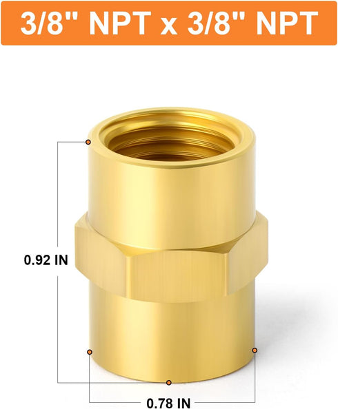 GASHER 2PCS Brass Pipe Fitting Reducer Adapter, 3/8-Inch Female Pipe x 3/8-Inch Female Pipe