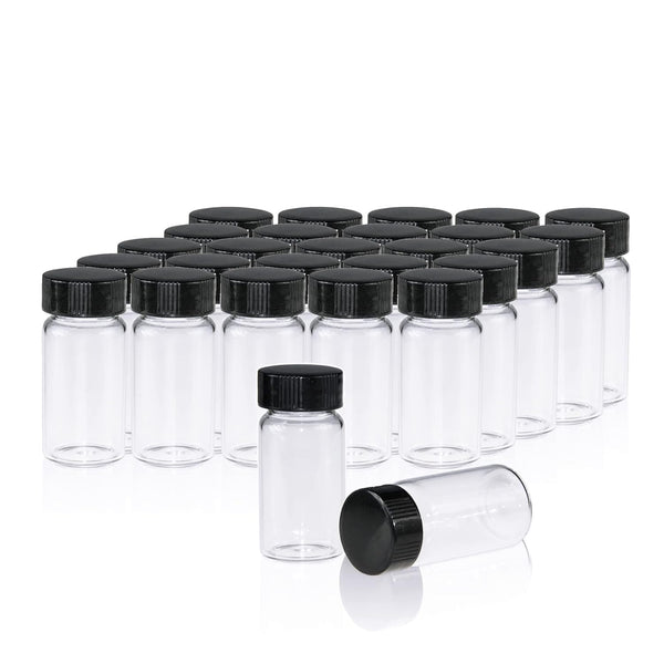 20 PCS 20ML Clear Small Liquid Sample Glass Vials with Screw Caps, Leak-Proof Vial, 24-414 Black Screw Cap