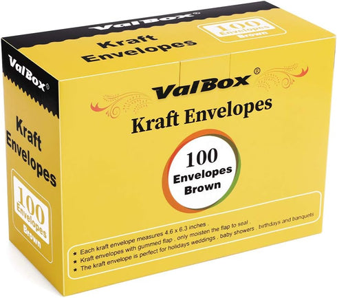 ValBox 4.6x6.3" Kraft Envelopes, 100 PCS, 120 GSM Brown Contour Flap for Baby Shower, Graduation, Wedding Invitations