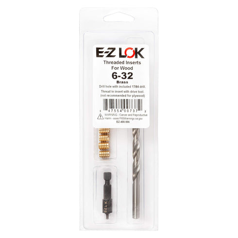 E-Z LOK - EZ-400-006 Threaded Inserts for Wood, Installation Kit, Brass, Includes 10 Inserts