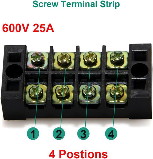 MILAPEAK Terminal Blocks - 12pcs (6 Sets) 4 Positions Dual Row 600V 25A Screw Terminal Strip Blocks with Cover