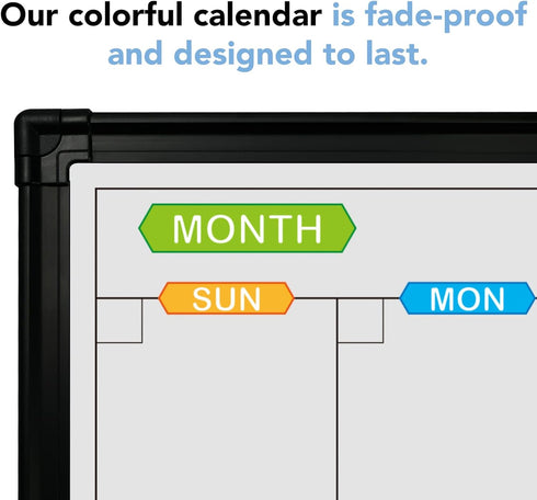 JILoffice Magnetic Calendar Whiteboard & Bulletin Corkboard Combo Board 24 x 18 Inch, Black Aluminum Frame for Home,