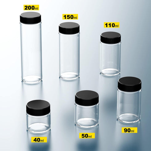 Glass Sample Vials, Wide Mouth Boro 3.3 Glass Bottle with Black Cap for Laboratory, DIY Craft, 47mm 200ml (4pcs)