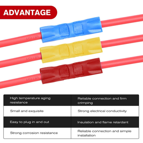 Nilight 200PCS Electrical Butt Connectors, AWG 22-10 Insulated Crimp Connectors for Automotive Marine Wiring