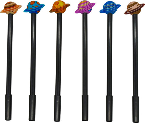 Maydahui 12 PCS Multicolor Planet Rollerball Pen, Black Gel Ink Outer Space Theme Star Pens for School Party Astronomer