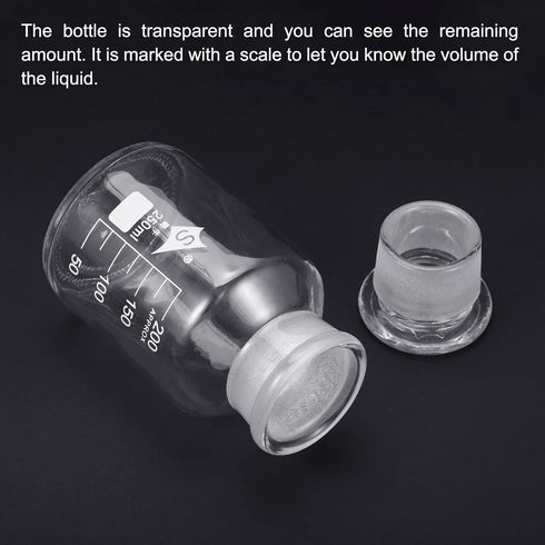 PATIKIL 250mL Reagent Media Bottle, 1Pcs Round Graduated Glass Storage Bottle with Clear Cap