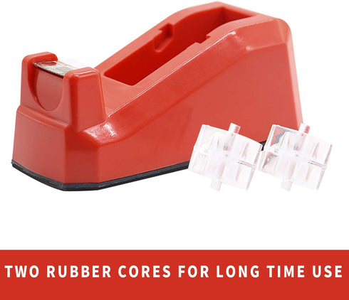 Cute Red Desk Tape Dispenser, 1 Pack with 12 Rolls Transparent Tape, 1 Inch Core for School, Office, Home DIY