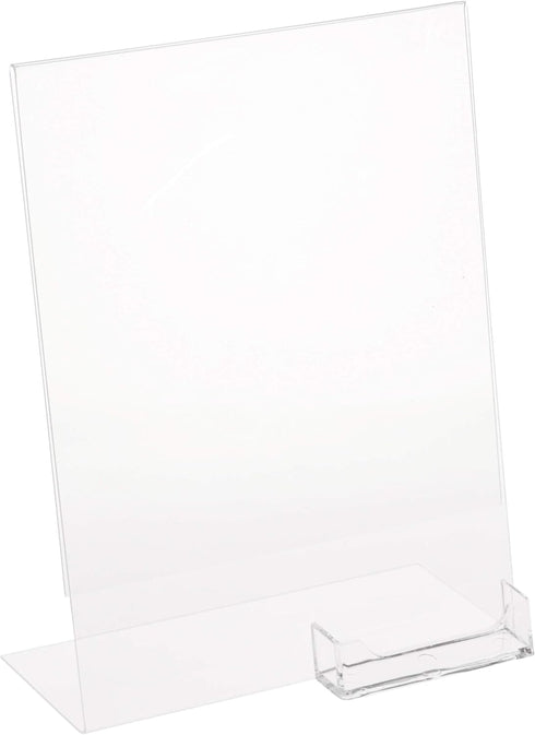 Dazzling Displays Clear Slanted Sign Holder - 8.5 x 11 with Attached Business Card Holder