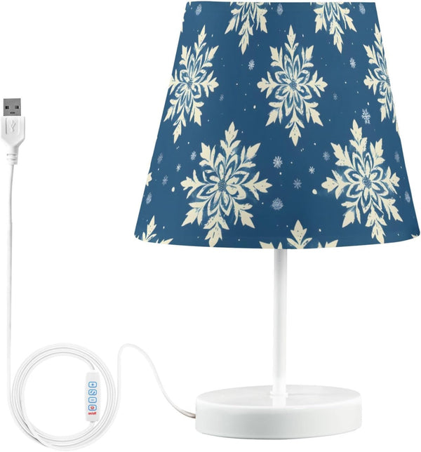 ALAZA Table Lamp Snowflake White Blue Bedside Lamp for Bedroom LED Nightstand